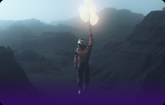 astronaut holding balloons